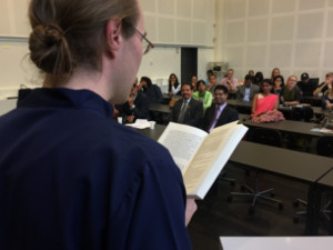 Elmer Renner Hindi and Sanskrit teacher at Copenhagen University, reading the book 